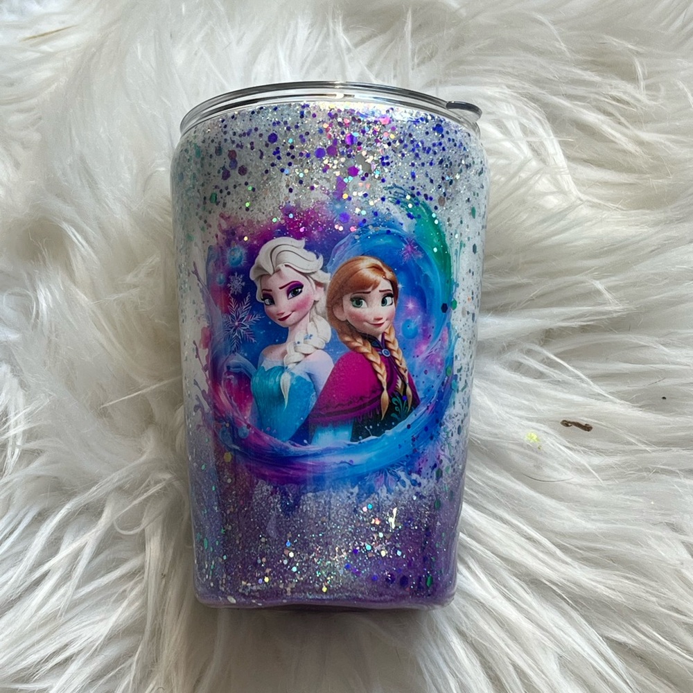 Handmade Frozen Glitter Stainless Steel Tumbler with Elsa and Anna